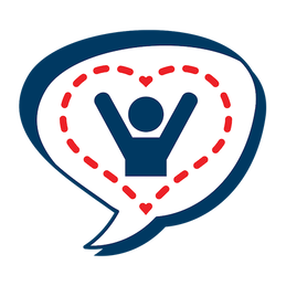 Speech bubble with picture of a person with hands raised inside a dotted heart, clicking will lead to Prevention resources