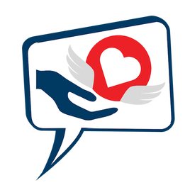 Speech bubble button with picture of a hand and a heart inside angel wings, clicking will lead to Intervention resources