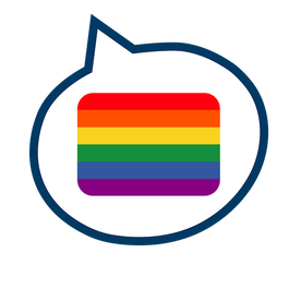 Speech bubble button with picture of a rainbow flag, clicking will lead to Culturally and Community Specific resources