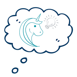 Button in the shape of a thought bubble with a unicorn in it, clicking will lead to resources related to MECASA in general